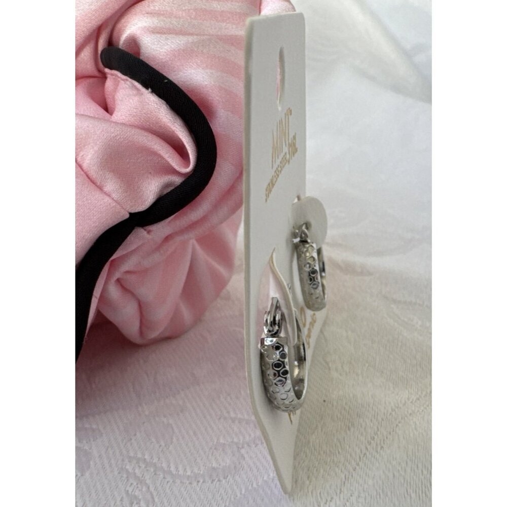 Mint Stainless Steel 316L Acero Hoop Earrings Hypo Allergenic Silver 10MM NEW - Picture 6 of 8